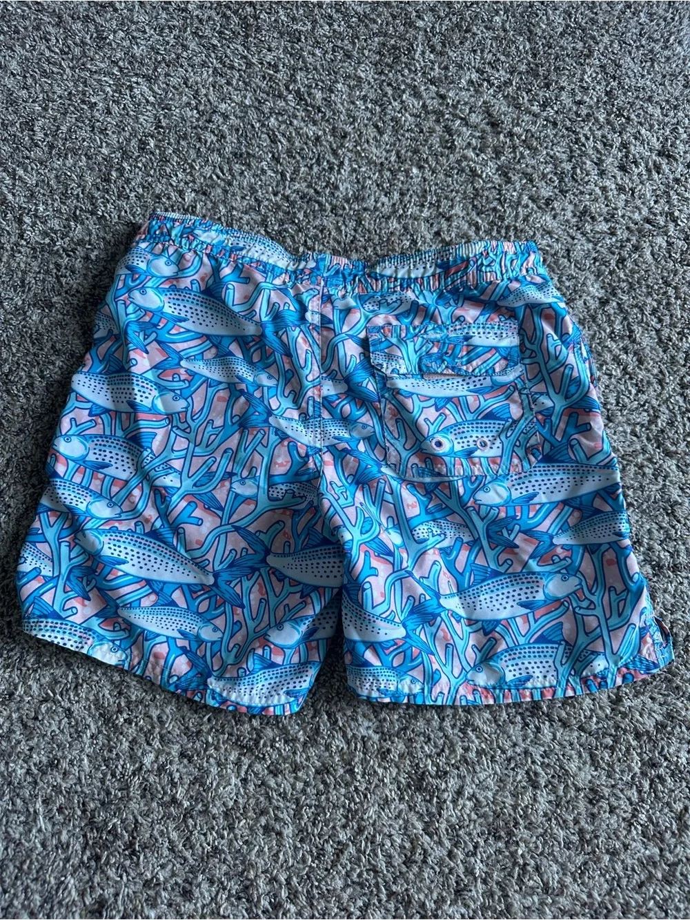 Vineyard Vines Boys Blue and Pink Fish Print Swim Trunks